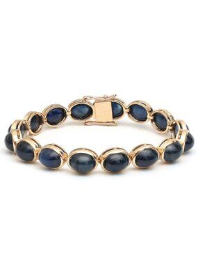 Midnight Oval Sapphire 14K Yellow Gold Link Bracelet